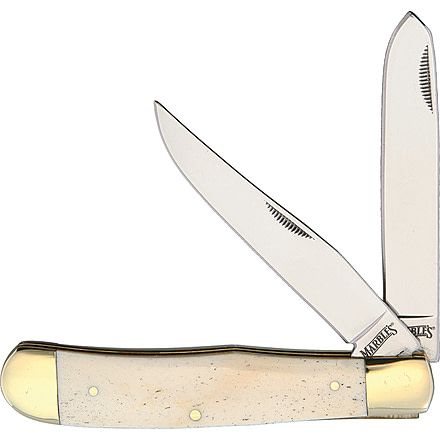 Marbles Trapper White Smooth Bone Folding Knife, Mirror finish stainless clip and spey blades, White smooth bone handle, PK108WH
