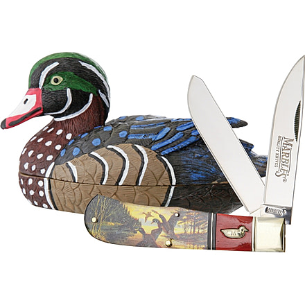 Marbles Wood Duck Knife Decoy Folding Knives Set, Trapper, Closed 4.5in, Blade SS L Standard Edge L Mirror Polish Finish, Handle Synthetic, KB222-1 MR399