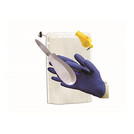 Marine Sports SCALLOP KIT STANDARD- 15" x 20" Mesh Bag; Scallop Knife; Blue Latex Gloves; Safety Whistle, 5744