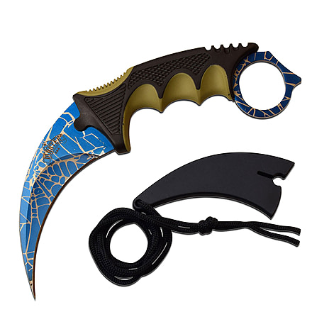 Master USA Hawkbill Fixed Blade Knife, 4 in, 3Cr13 Stainless Steel Stainless Steel, Black/Blue, MU-1142BGN