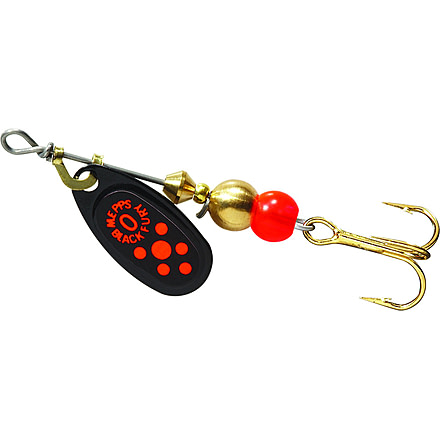 Mepps Black Fury In-Line Spinner, 1/12 oz, Plain Treble Hook Black with Fluorescent Red Dots, BF0 Fl
