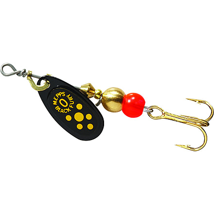 Mepps Black Fury In-Line Spinner, 1/12 oz, Plain Treble Hook Black with Yellow Dots, BF0 Y
