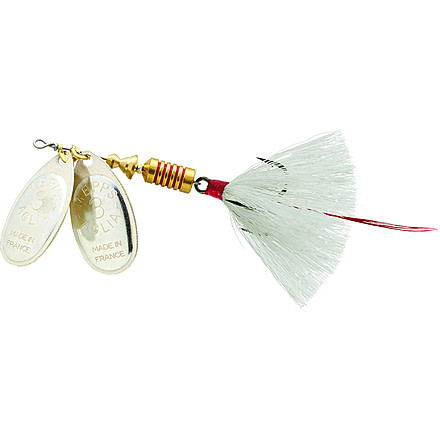 Mepps Double Blade Aglia In-Line Spinner, 5/16 oz, Dressed Treble, Silver/Silver Blades/White Tail, BD3TS2-W