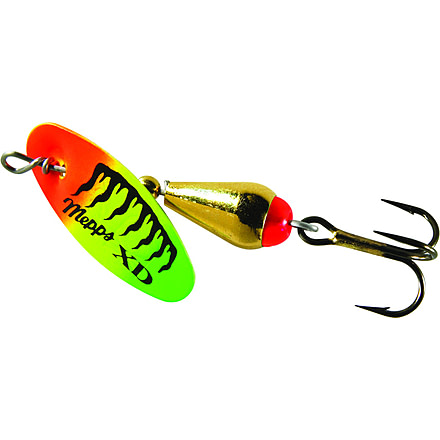 Mepps XD In-Line Spinner 1/10 oz, Plain Treble, Gold Bosy with Firetiger Blade, XD1 G-FT