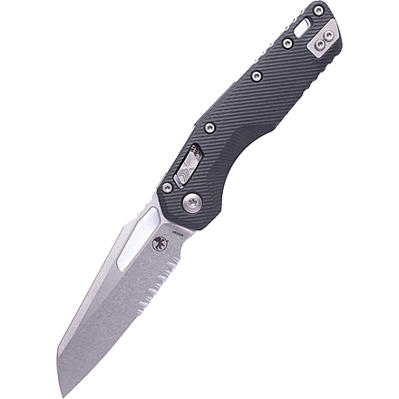 Microtech MSI S/E Fluted G-10 Stonewash Partial Serrated 3.88in Folding Knife, Black, 210-11FLGTBK