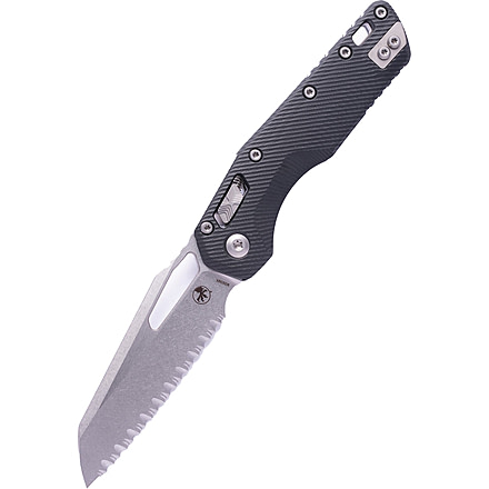 Microtech MSI S/E STONEWASH FULL SERRATE FLUTED G-10 BLACK, Black, 210-12FLGTBK