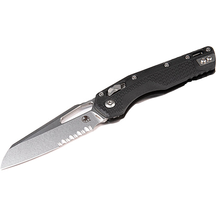 Microtech MSI S/E Tri-Grip Injection Molded Black Stonewash Part Serrate 3.88in Folding Knife, Black, 210T-11PMBK