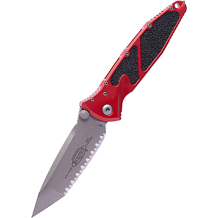 Microtech Socom Elite T/E Apocalyptic Full Serrate 4in Folding Knife, Red, 161-12APRD