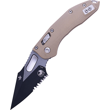 Microtech Stitch - Ram-Lok S/E Fluted G-10 Partial Serrated 3.71in Folding Knife, Tan, 169RL-2FLGTTA