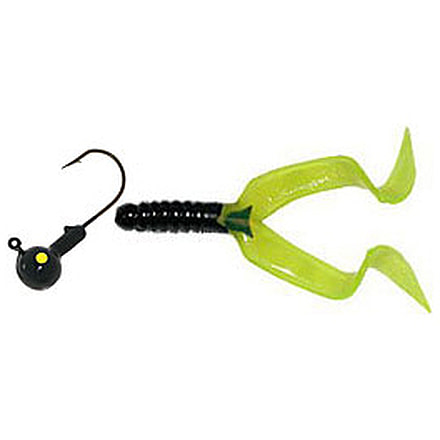 Mister Twister Double Tail Jig Combo, Black/Chartreuse, 1/4oz, 4in, 4/per Pack, DTR4-310