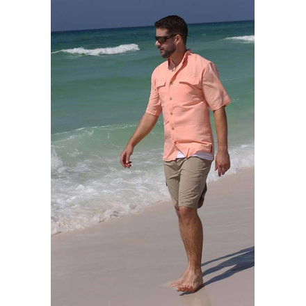 Mojo Sportswear Company Coastal Linen Shirt Short Sleeve - Mens, Sailor Sunset, 2XL, SLSNST - XXL - CSTL SHT SS