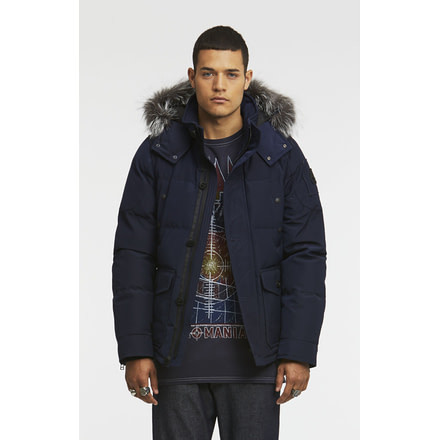 Moose Knuckles Algonquin Mens Jacket, True Navy W Slv Fox Fur, L MK4600MMWJ-414-L