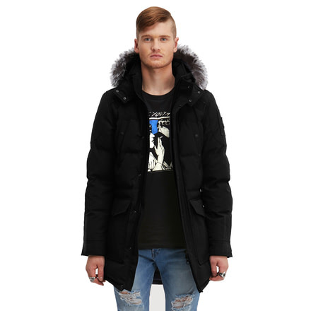 Moose Knuckles Ontario Mens Parka, Black W Slvr Fox Fur, L, MK4602MMWP-293-L
