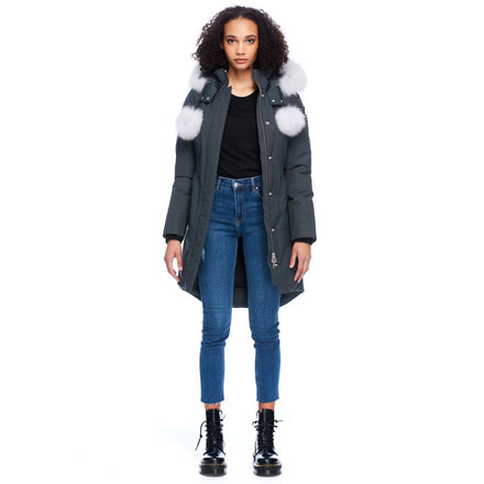 Moose Knuckles Stirling Parka Womens, Granite / Natural Fur, S, MK2003LP-255-S