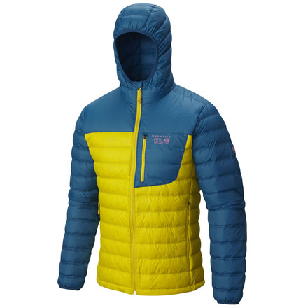 Mountain Hardwear Dynotherm Hooded Down Jacket - Mens-Electron Yellow/Phoenix Blue-Large