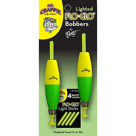 Mr. Crappie Flo Glo Lighted Bobbers - Pear, 2 Pack, Yellow/Green, 1-1/2in, MP150W-2YG-GL
