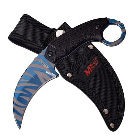 Mtech Hawkbill Fixed Blade Knife, 3.5 in, 3Cr13 Stainless Steel Stainless Steel, Black/Blue/Grey, MT-20-78BL