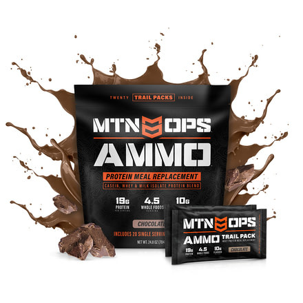 MTN OPS Ammo Protein Meal Replacement Powder, 20 Serving Stick Packs, Chocolate, 3106880320