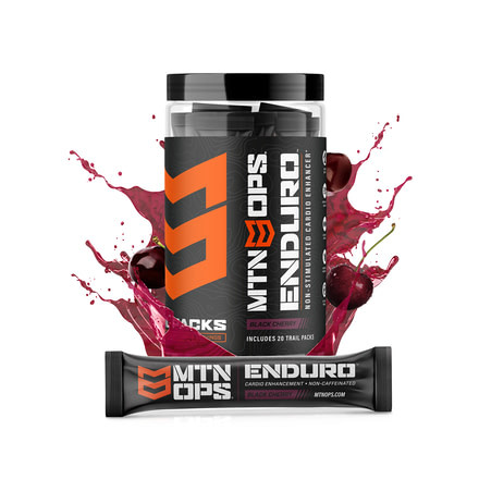 MTN OPS Enduro Cardio Enhancement Non-Caffeinated Energy Drink, 20 Trail Packs, Black Cherry, 1102580320