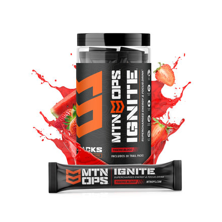MTN OPS Ignite Supercharged Energy Drink, 20 Trail Packs, Tigers Blood, 1033-TB