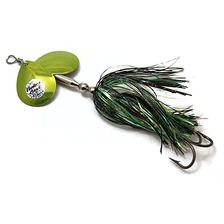 Musky Mayhem Baby Girl Musky Spinner, 2 #6 Blades, 4/0 Hook, Black Chartreuse/Chartreuse, 1.8oz, BG003