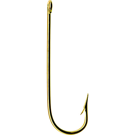 Mustad Aberdeen Hook, Round Bend, Light Wire Ringed Eye, 24Kt Gold, Size 6, 10 per Pack, 3261-GL-6-10