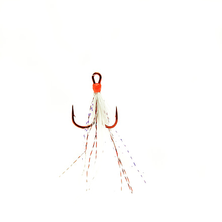 Mustad Dressed Treble Hook #4, Red Hook / White Feathers, 102RW-4-2U