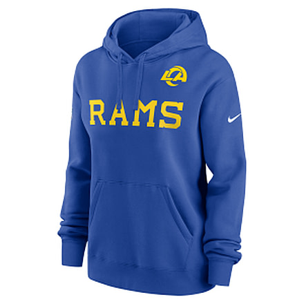 Nike Los Angeles Rams Alt Pack Club Nike Womens NFL Pullover Hoodie in Blue 00Z54EVQ9X-M5A, Blue, XL, female, 1016119768-00823987274130