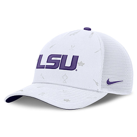 Nike LSU Country Club Golfin Rise Nike Unisex College Trucker Adjustable Hat in White NC9711QRLSN-FQX, White, M/L, unisex, 1016043180-00198911347632