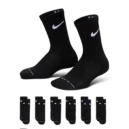 Nike Nike Kids Dri-FIT Elevated Everyday Crew Socks 6 Pairs in Black BN1369-023, Black, 5-7, male, 1016005734-00199012591566