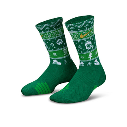 Nike Nike Little Kids Dri-FIT Holiday Elite Crew Socks in Green BN1180-E0J, Green, 4-5, male, 1015908027-00196923932754