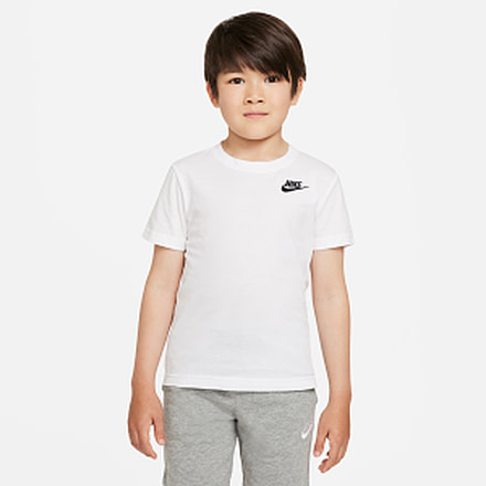 Nike Nike Sportswear Little Kids Embroidered Futura T-Shirt in White 86C545-001, White, 7, male, 1015907746-00009328926160