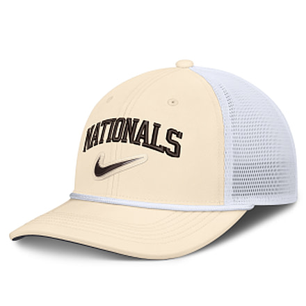 Nike Washington Nationals Rise Nike Mens Dri-FIT MLB Trucker Adjustable Hat in White NB640HNAWTL-USE, White, M/L, male, 1016048608-00199137678173