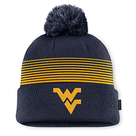 Nike West Virginia Sideline Peak Nike Unisex College Cuffed Pom Beanie in Blue NC1619MCWVN-8A7, Blue, One Size, unisex, 1016089660-00199296781936