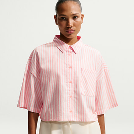 Nike Womens Nike Sportswear Chill Poplin Oversized Striped Top in Orange II4228-800, Orange, M, female, 1015869880-00198728955181