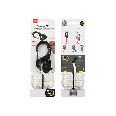 Nite Ize CamJam XT Aluminum Cord Tightener, Large, w/10ft Rope, White, NCJLA-02-R3