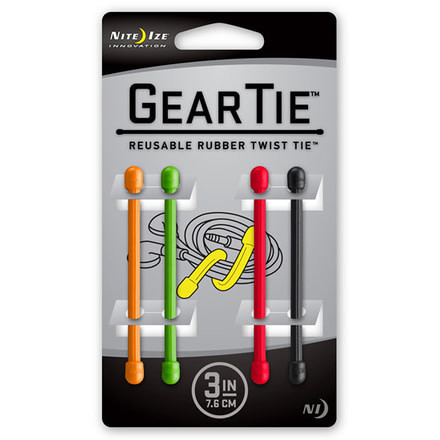 Nite Ize Gear Bendable Tie, 3in. - Asst. 4 Pack O,G,R,Blk GT3-4PK-A1