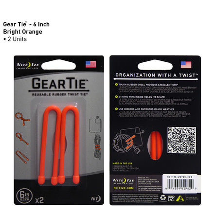 Nite Ize Gear Bendable Tie, 6in - Bright Orange, 2 Pack GT6-2PK-31
