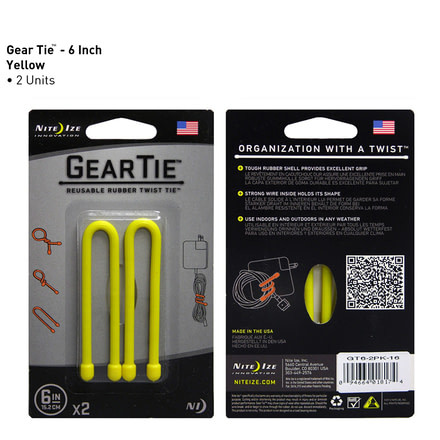 Nite Ize Gear Tie 6in,Pack of 2,Neon Yellow GT6-2PK-33