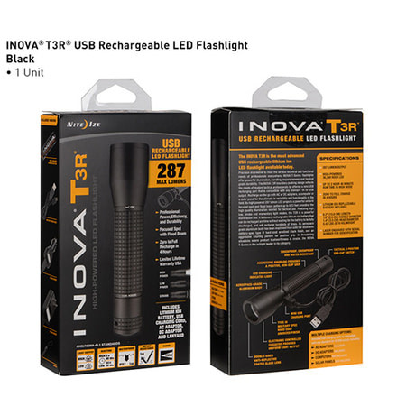 INOVA® T3R® - USB Rechargeable Tactical LED Flashlight - International Version - Black