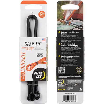 Nite Ize Loopable Twist Gear Tie, 12 in, 2 Pack, Black, GLS12-01-2R3