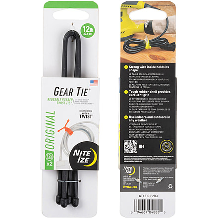 Nite Ize Reusable Rubber Twist Gear Tie, 12 in, 2 Pack, Black, 12, GT12-01-2R3