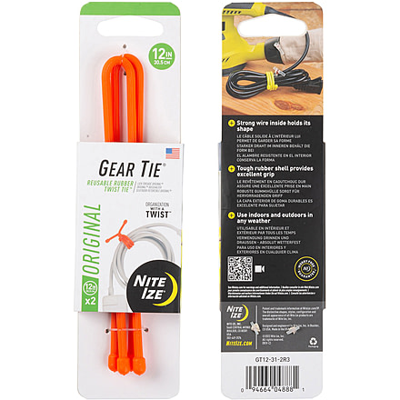 Nite Ize Reusable Rubber Twist Gear Tie, 12 in, 2 Pack, Bright Orange, 12, GT12-31-2R3