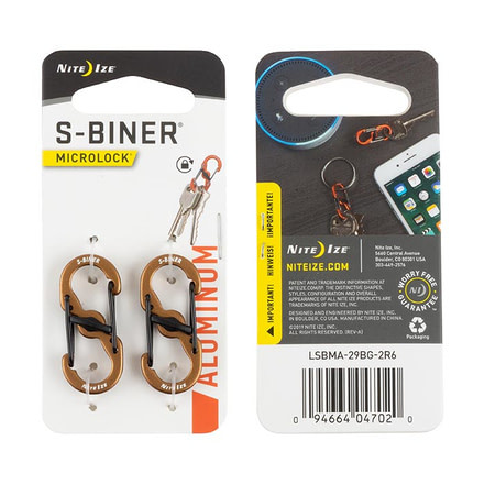 Nite Ize S-Biner MicroLock Aluminum, 2 Pack, Coyote, LSBMA-29BG-2R6