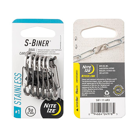 Nite Ize S-Biner Stainless Steel Dual Carabiner #1 - 6 Pack - Stainless, Stainless Steel, #1-6, SB1-11-6R3