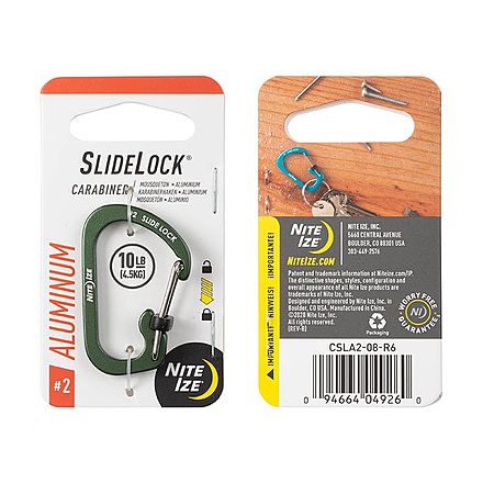 Nite Ize SlideLock Carabiner Aluminum, Olive, #2, CSLA2-08-R6