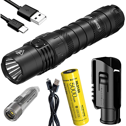Nitecore MH12S 1800 Lumen Rechargeable Flashlight with a TIKI UV Keychain Light, Black, 6952506406999