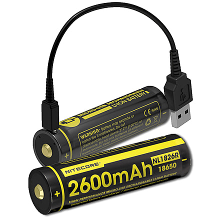 Nitecore NL1826R 2600mAh USB Rechargeable 18650 Li-ion Battery, Yellow, 6952506492299