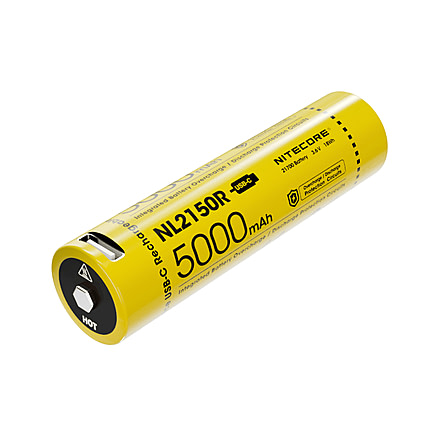 Nitecore NL2150R 21700 5000mAh USB-C Rechargeable Li-ion Battery, Yellow, 6952506493524
