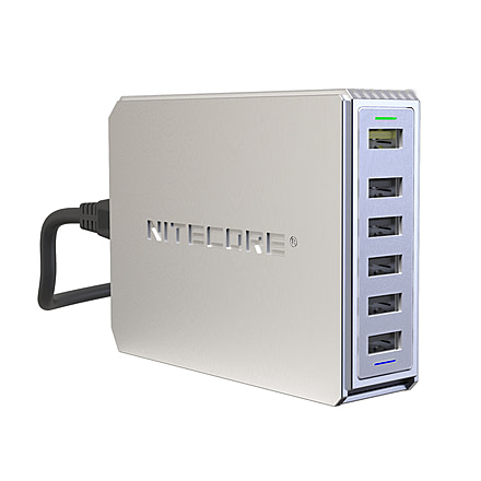 Nitecore UA66Q 6-Port 68W Quick Charge QC 3.0 2.0 USB Power Adapter, Silver, 6952506493081